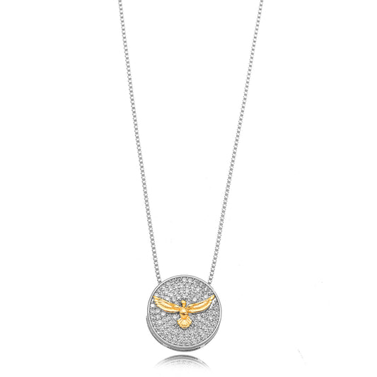 Holy Spirit in Studded Pendant Necklace - White Rhodium Plated