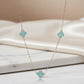 Blue Three Lucky Clover - White Rhodium Plated - Choker