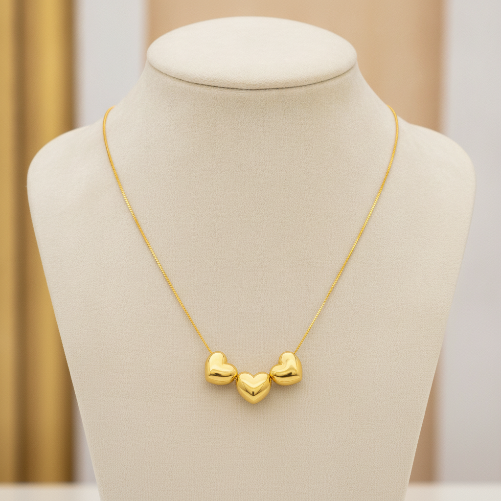 Three Heart Necklace - 18K Gold Plated
