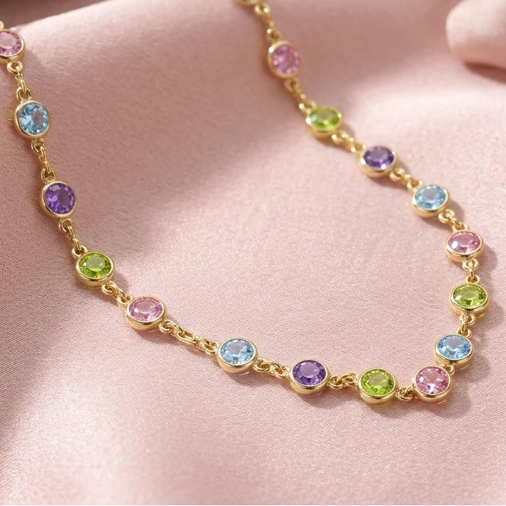 Small Colorful Zirconia Kids Necklace - 18K Gold Plated