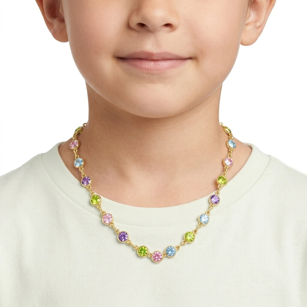 Small Colorful Zirconia Kids Necklace - 18K Gold Plated