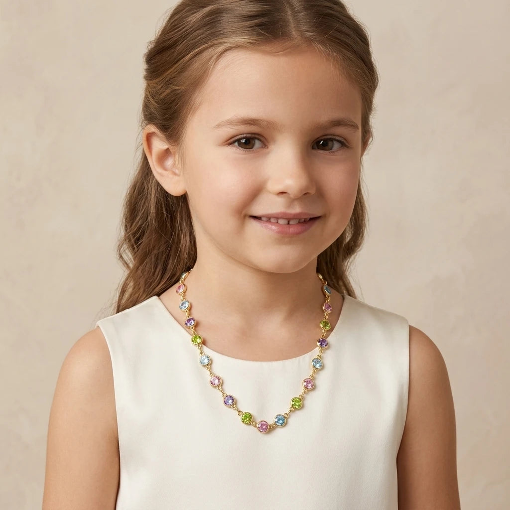 Small Colorful Zirconia Kids Necklace - 18K Gold Plated