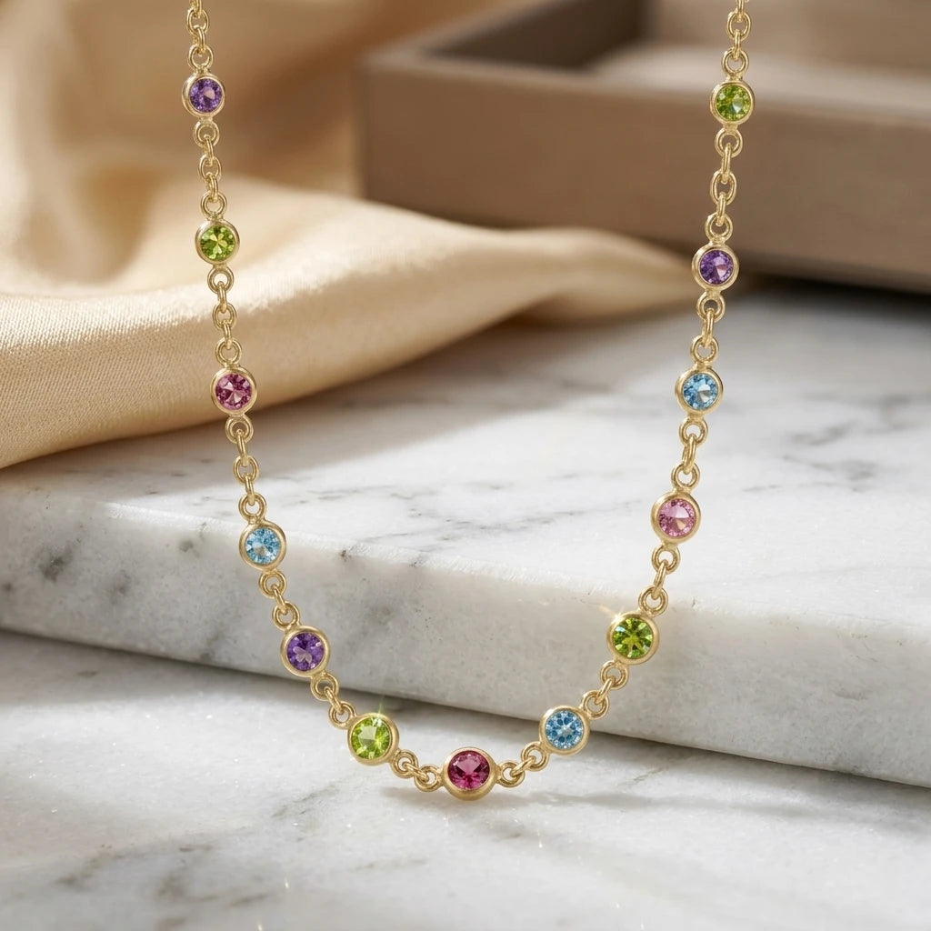 Colorful Mini Cubic Zirconia Kids Necklace - 18K Gold Plated