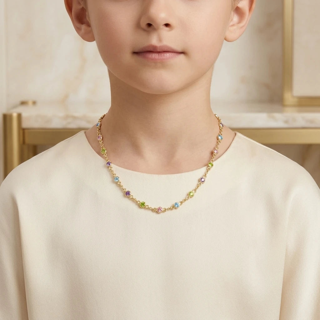 Colorful Mini Cubic Zirconia Kids Necklace - 18K Gold Plated