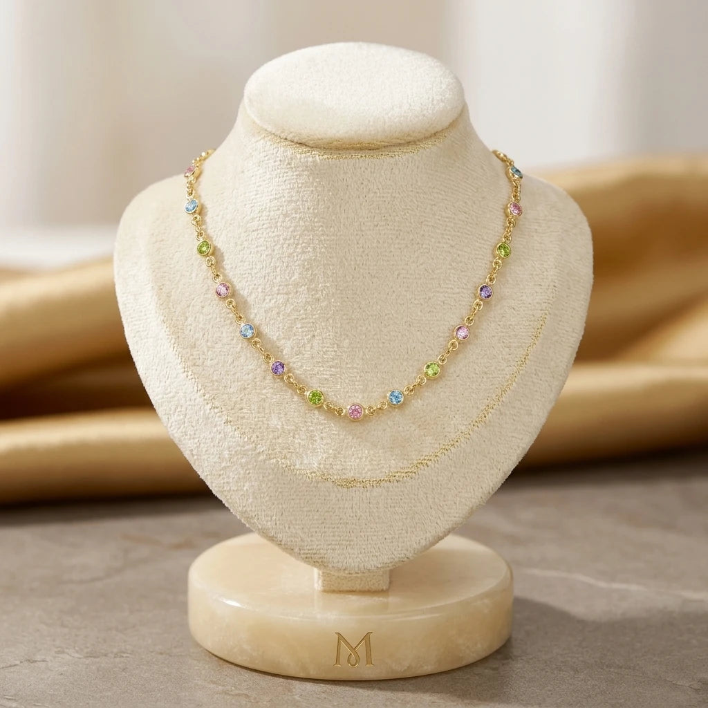 Colorful Mini Cubic Zirconia Kids Necklace - 18K Gold Plated