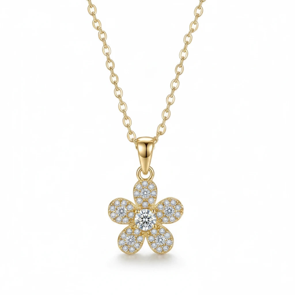 Studded Zirconia Flower Necklace -18K Gold Plated