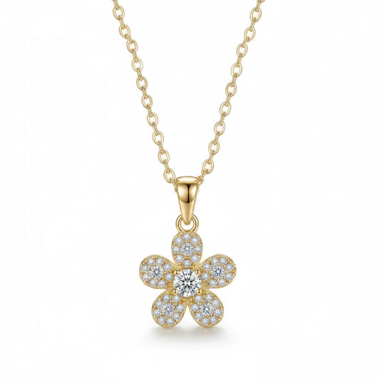 Studded Zirconia Flower Necklace -18K Gold Plated