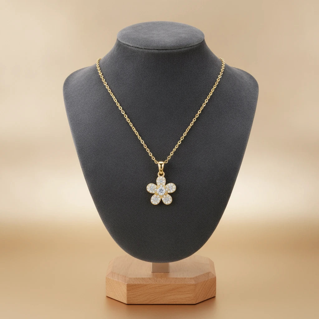 Studded Zirconia Flower Necklace -18K Gold Plated