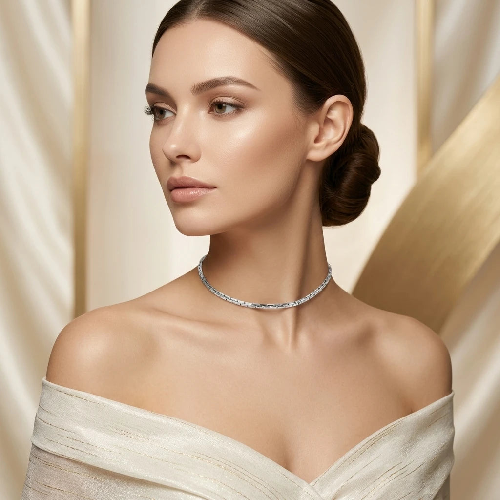 Linear Chain Choker - White Rhodium Plated