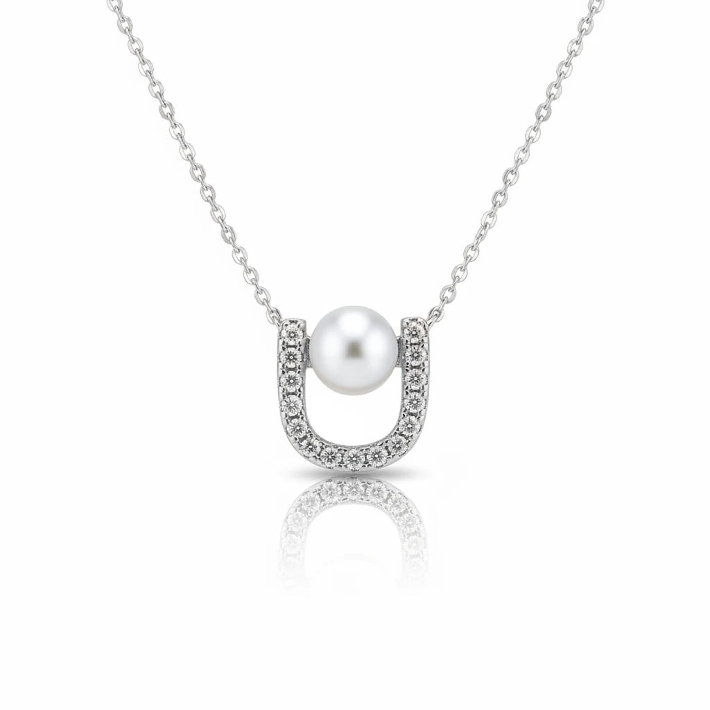 Delicate Pearl Necklace - White Rhodium Plated