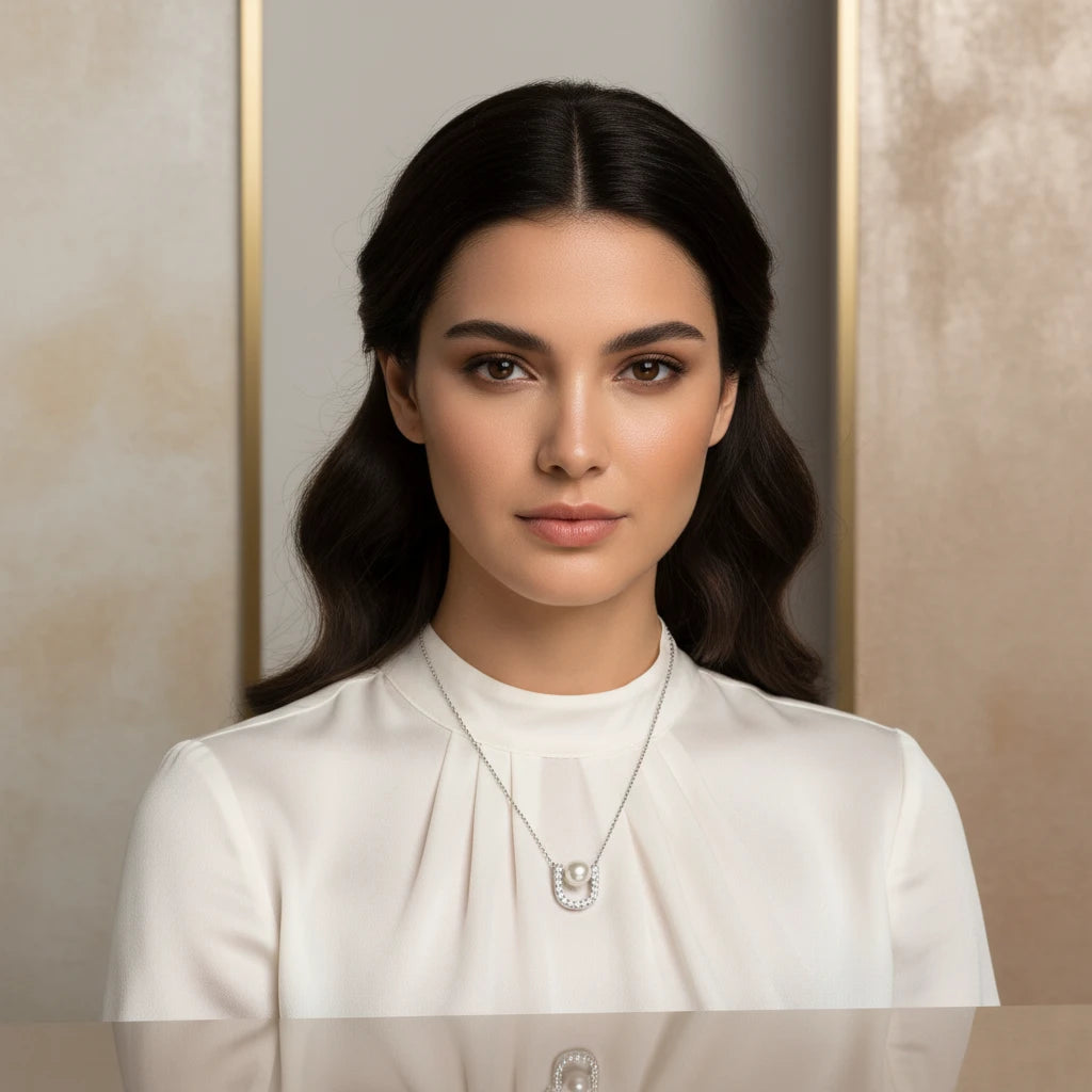 Delicate Pearl Necklace - White Rhodium Plated