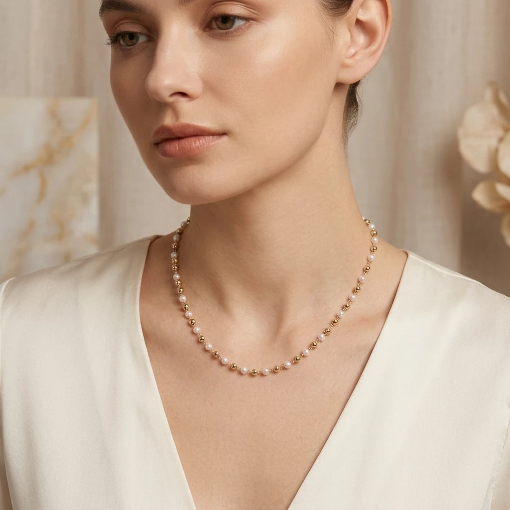 18K Gold Plated Delicate Mini Pearls Necklace