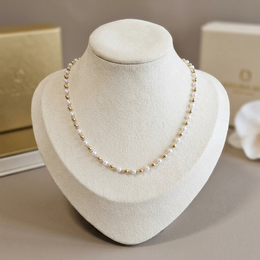 18K Gold Plated Delicate Mini Pearls Necklace