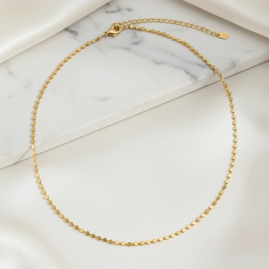 Flat Dot Chain Choker Necklace, 45cm – 18K Gold Plated