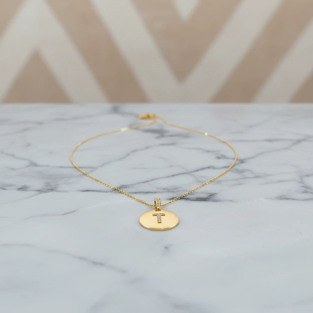 Letter Studded Zirconia Personalized Necklace - 18K Gold Plated