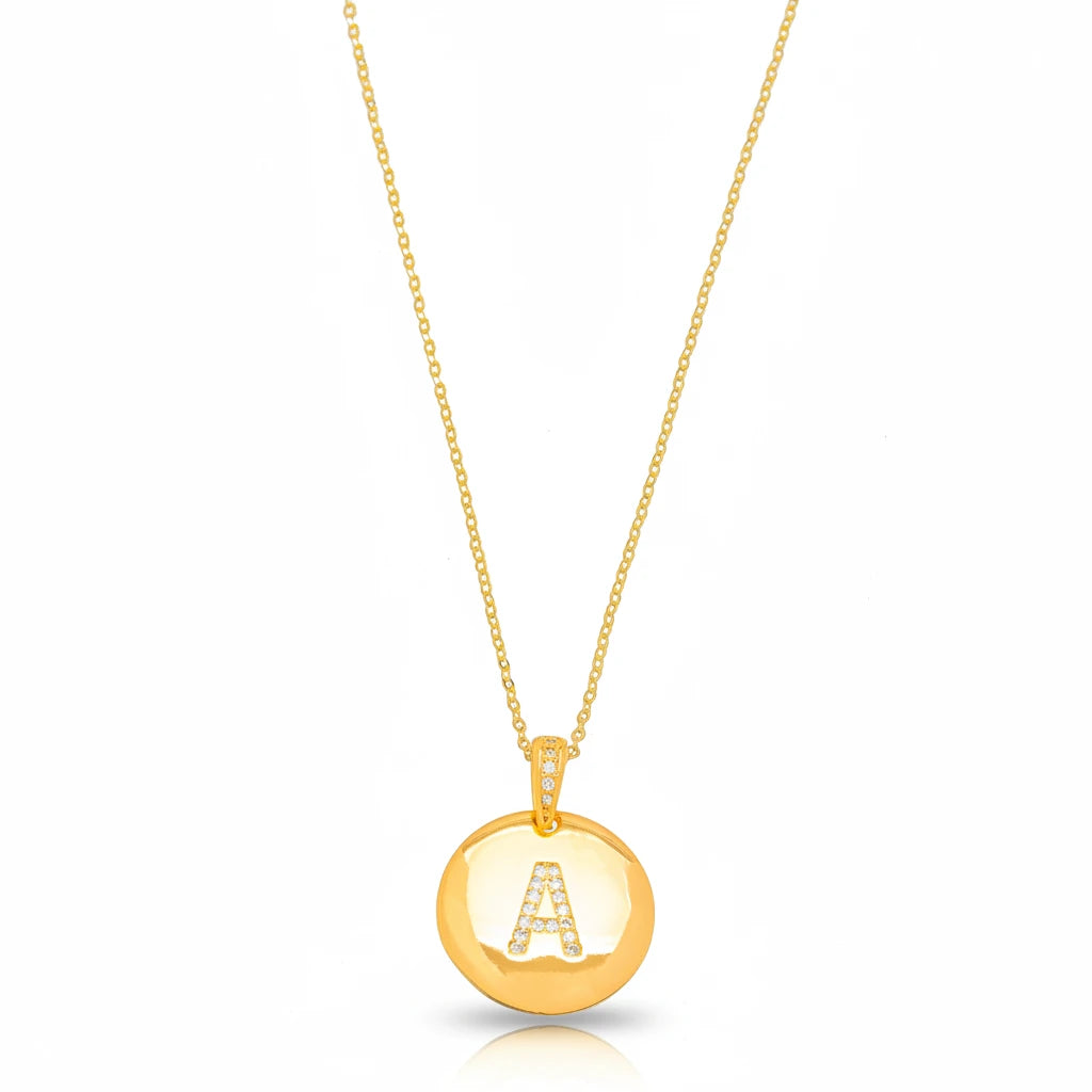 Letter Studded Zirconia Personalized Necklace - 18K Gold Plated