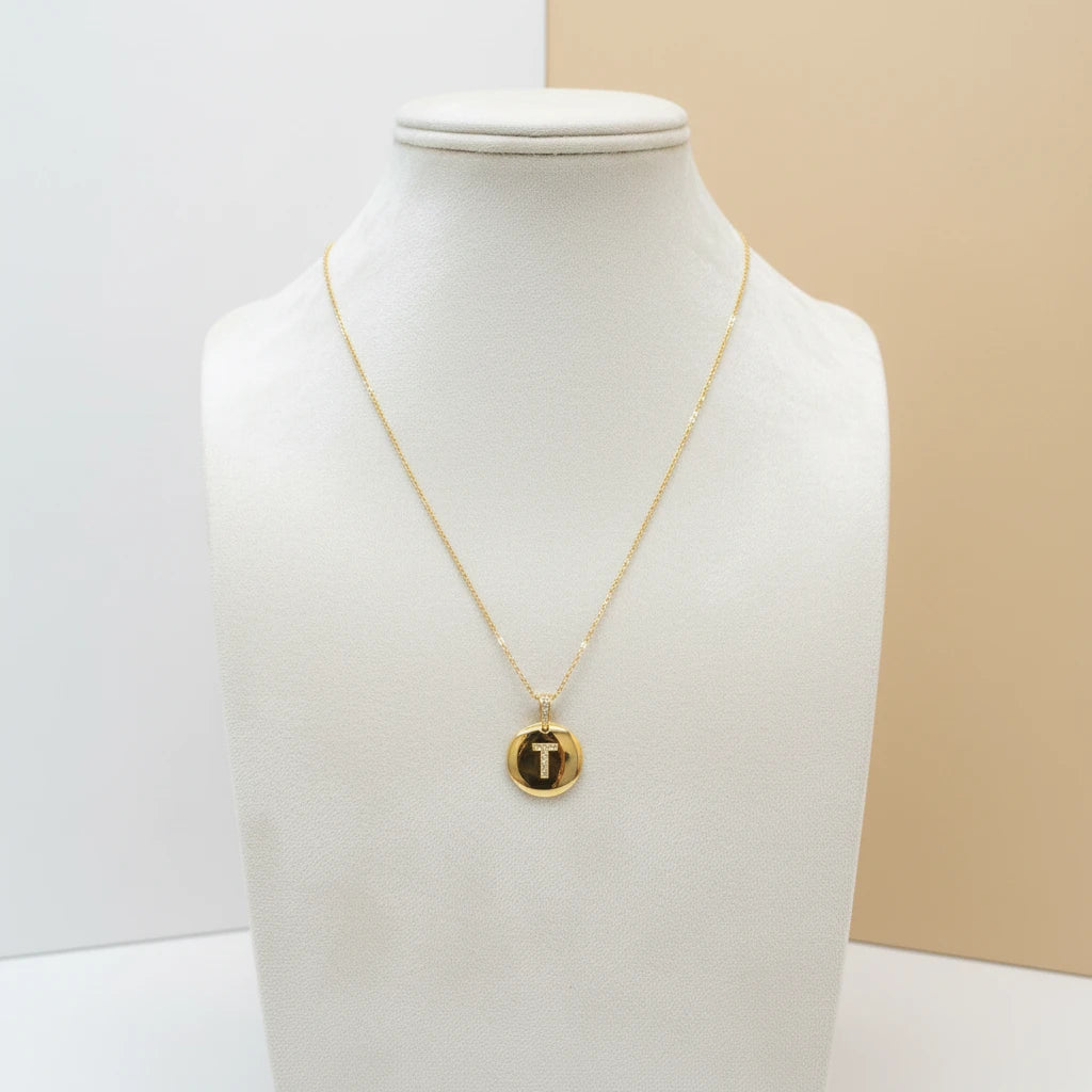 Letter Studded Zirconia Personalized Necklace - 18K Gold Plated