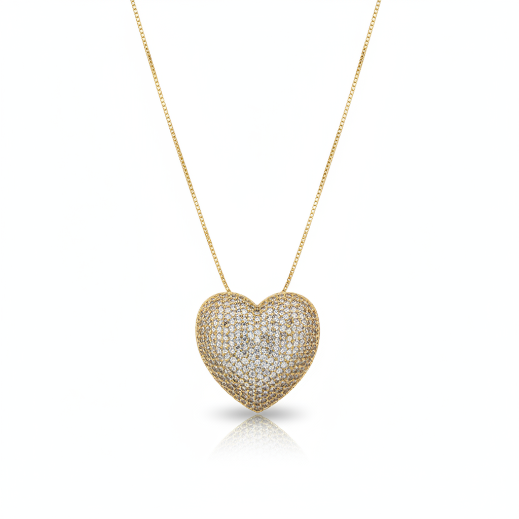 Studded Heart Pendant Necklace - 18K Gold Plated