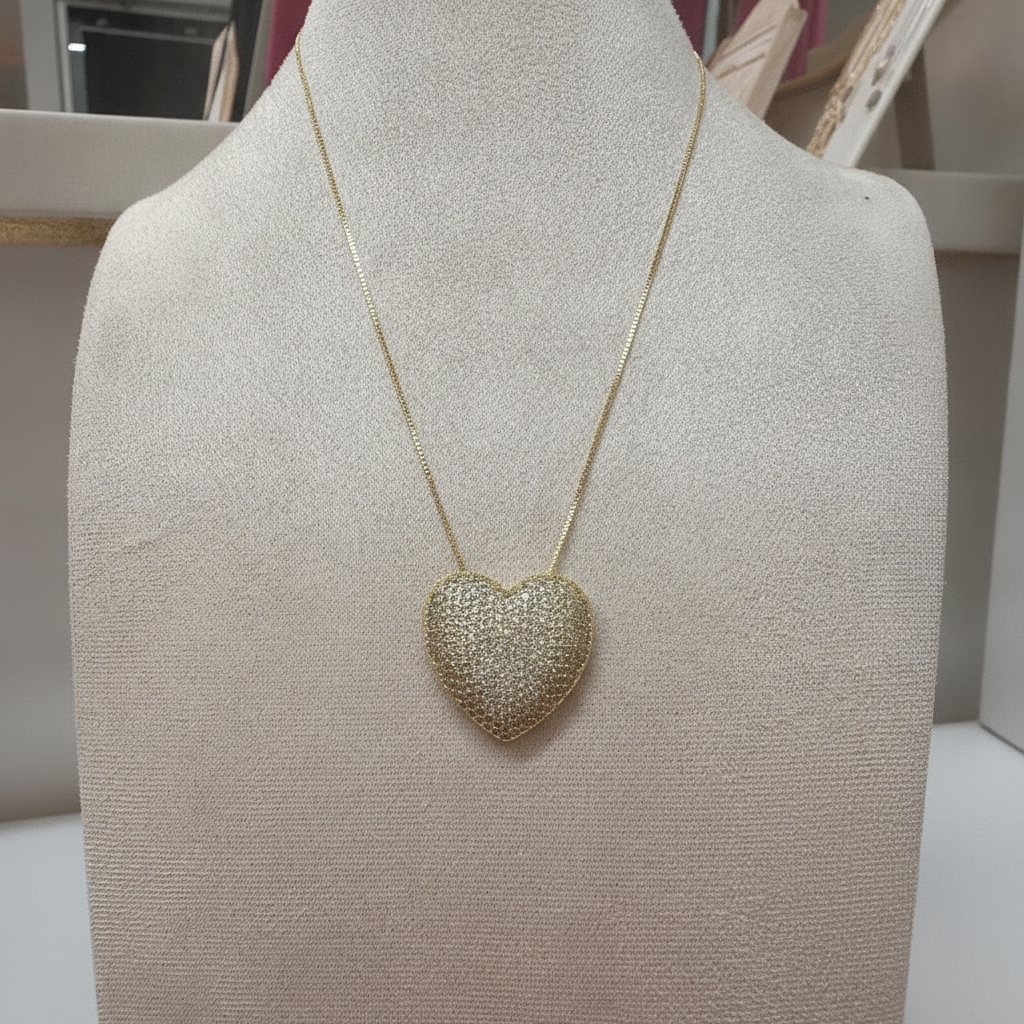 Studded Heart Pendant Necklace - 18K Gold Plated