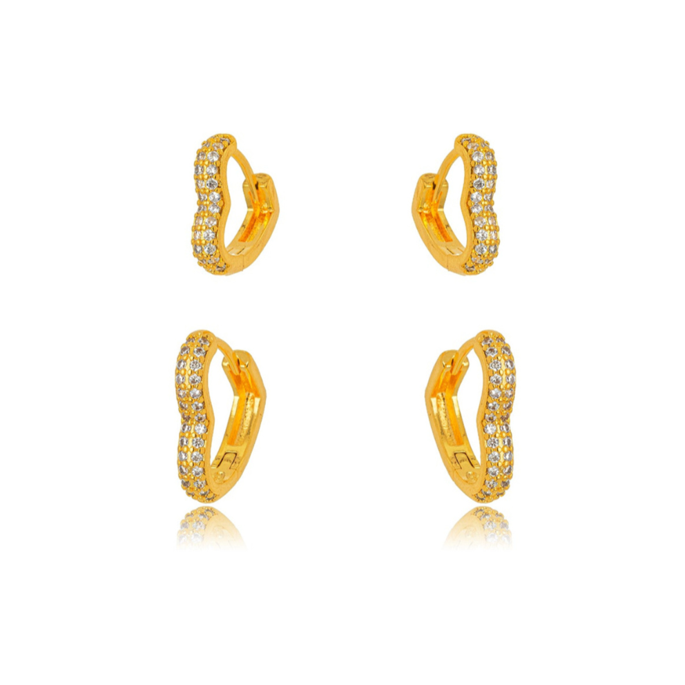 Duo Heart Studded Zirconia Earrings -18K Gold Plated