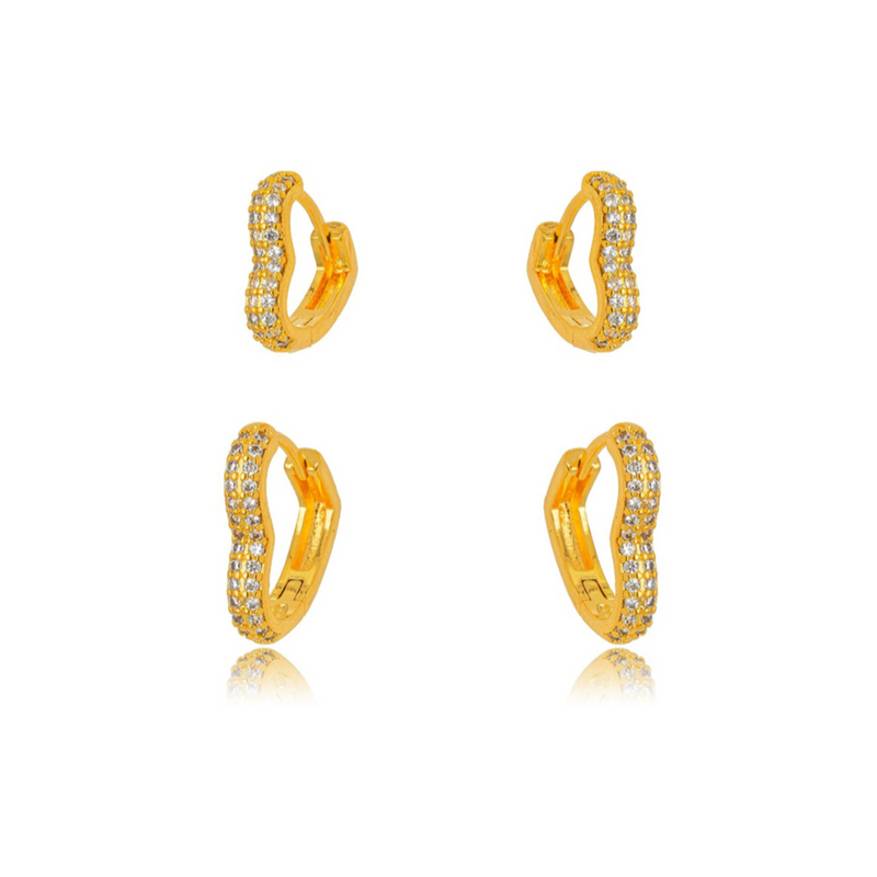 18K Gold Plated Duo Heart Studded Zirconia Earrings