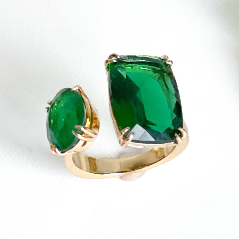 18K Gold Plated Oval Matte Green Tourmaline Rectangle Green Tourmaline Ring