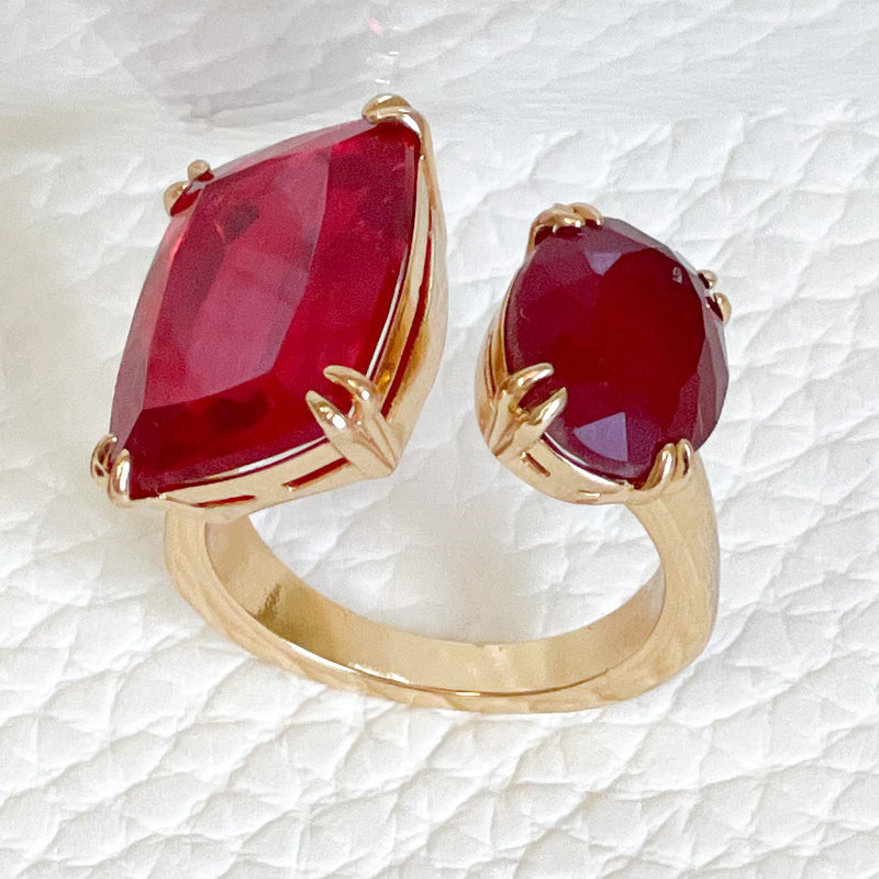 18K Gold Plated Oval Matte Ruby Rectangle Ruby Ring