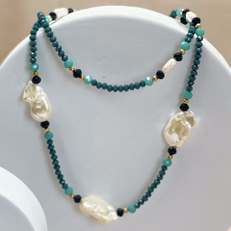 18K Gold Plated Blue Crystals With Crumpled Pearls