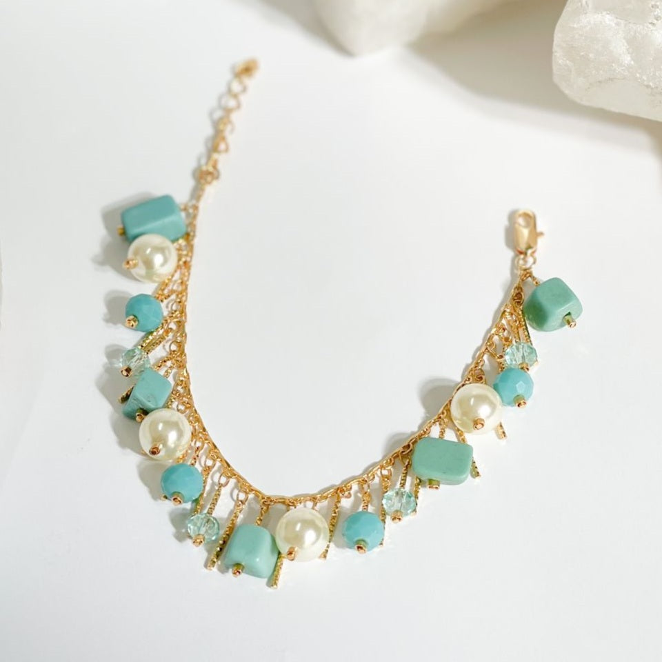 18K Gold Plated Pearls and Colorful Bracelet