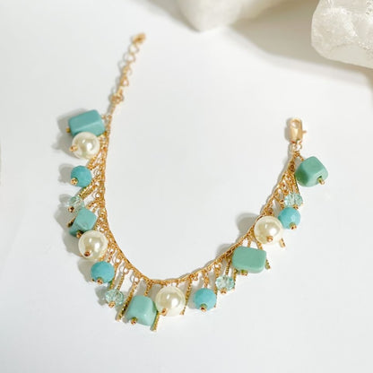 18K Gold Plated Pearls and Colorful Bracelet