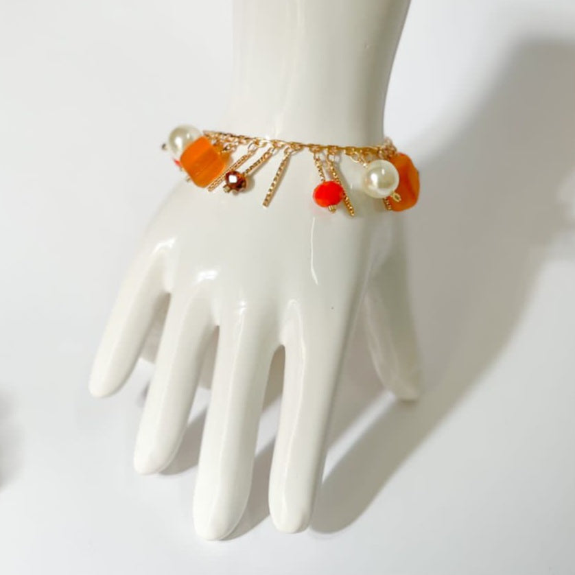 18K Gold Plated Pearls and Colorful Bracelet