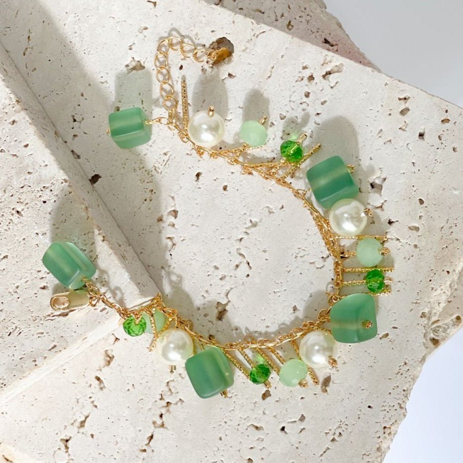 18K Gold Plated Pearls and Colorful Bracelet