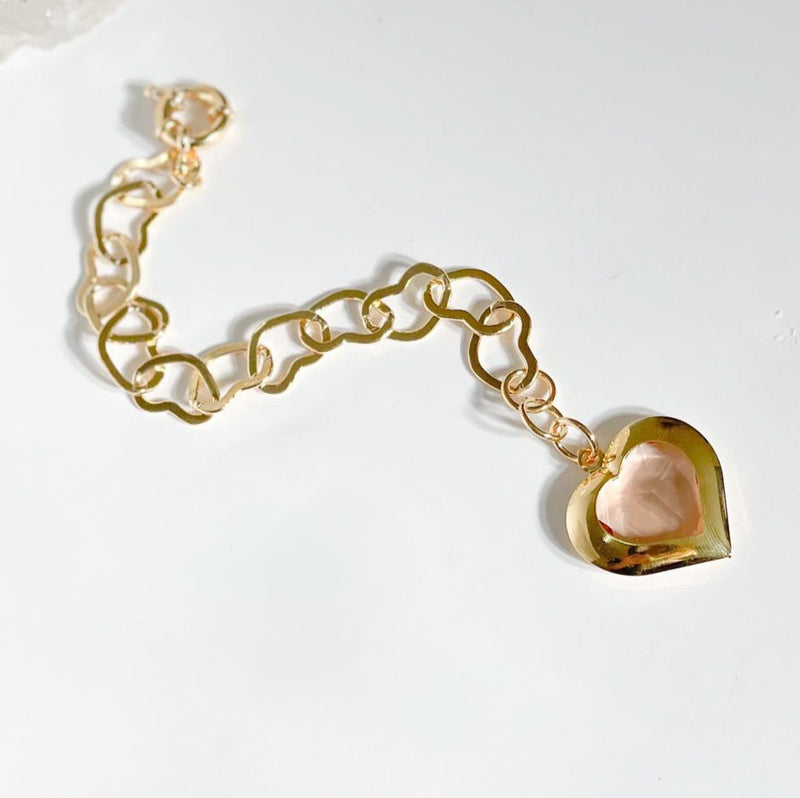 18K Gold Plated Morganite Heart Pendant Bracelet