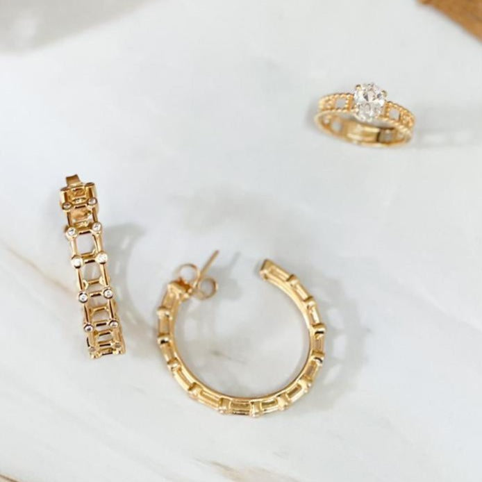 18K Gold Plated Double Hoops with Microzirconias Earrings