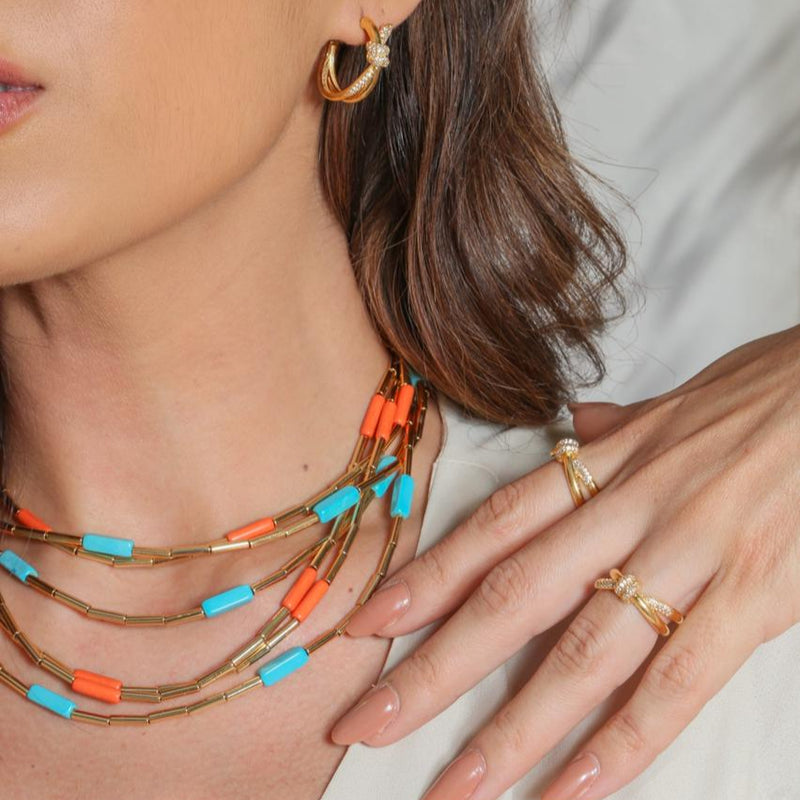 18K Gold Plated Thin Orange Tubes Necklace