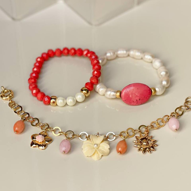 18K Gold Plated Coral Charms Bracelet