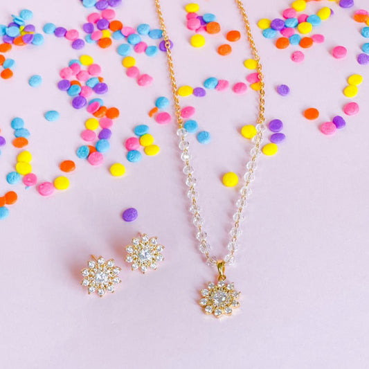 18K Gold Plated Studded Zirconia Flower Kids Set