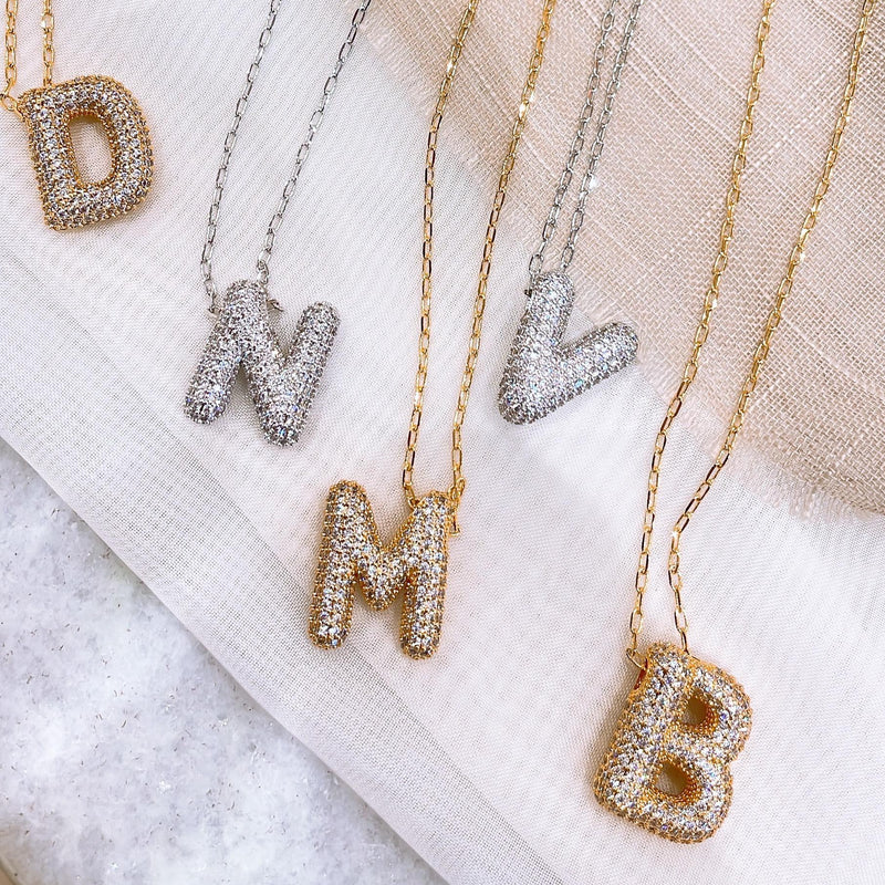 18k Gold Plated Letter Studded Zirconia Personalized Necklace