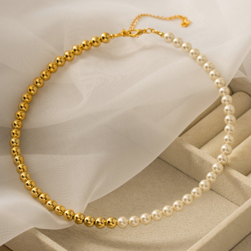 18K Gold Plated Half Pearls and Balls Choker