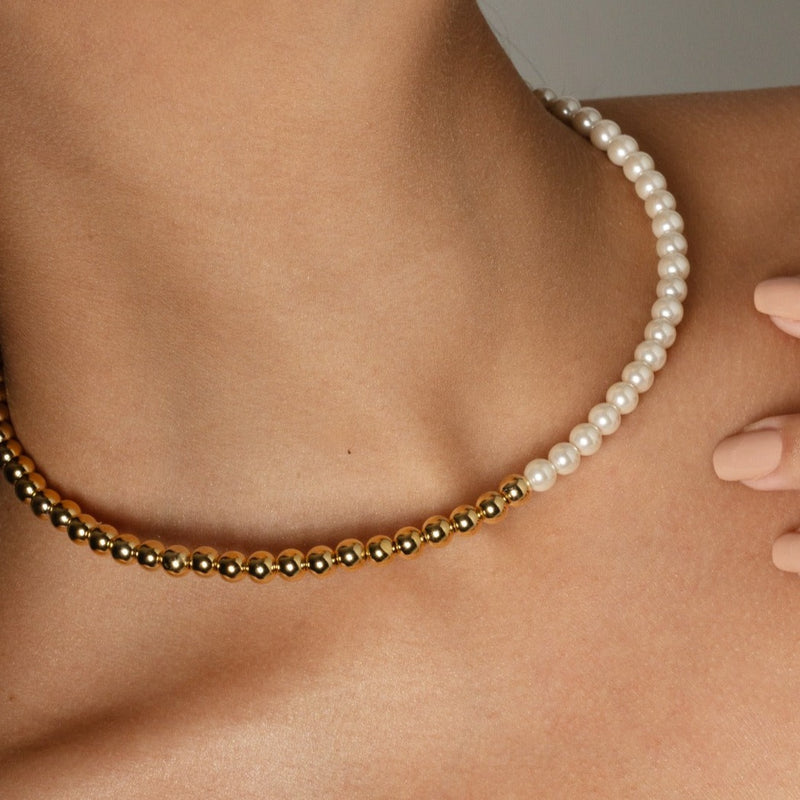 18K Gold Plated Half Pearls and Balls Choker