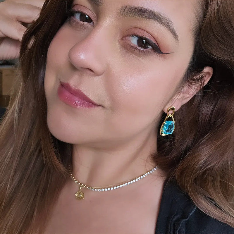 18K Gold Plated Blue Topaz Fusion Earrings