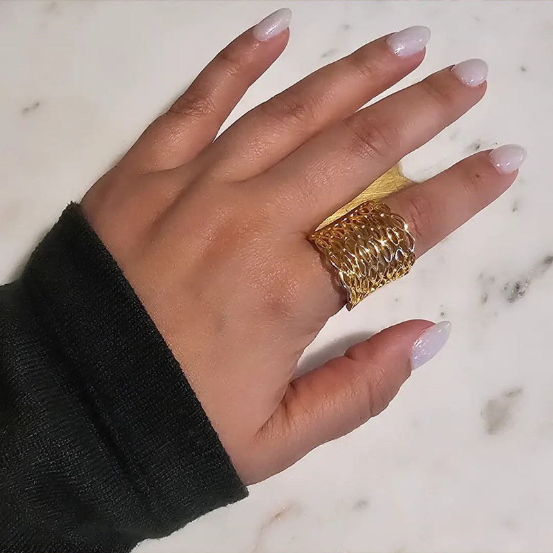 18K Gold Plated Adjustable Detailed Ring