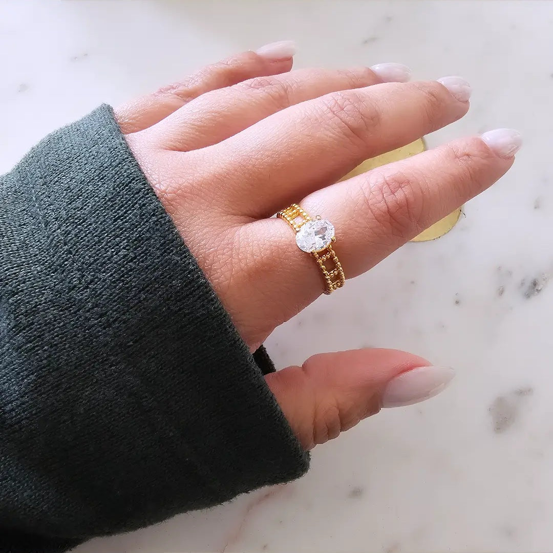 18K Gold Plated Solitaire Zirconia Ring