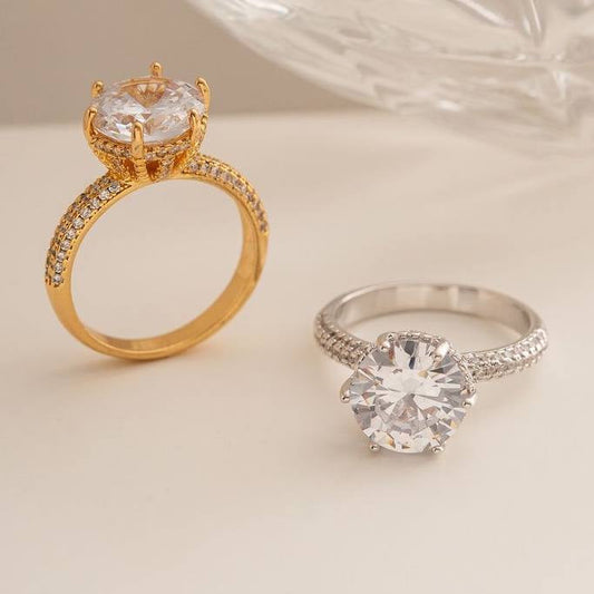 18K Gold Plated Solitaire Studded Zirconia Ring
