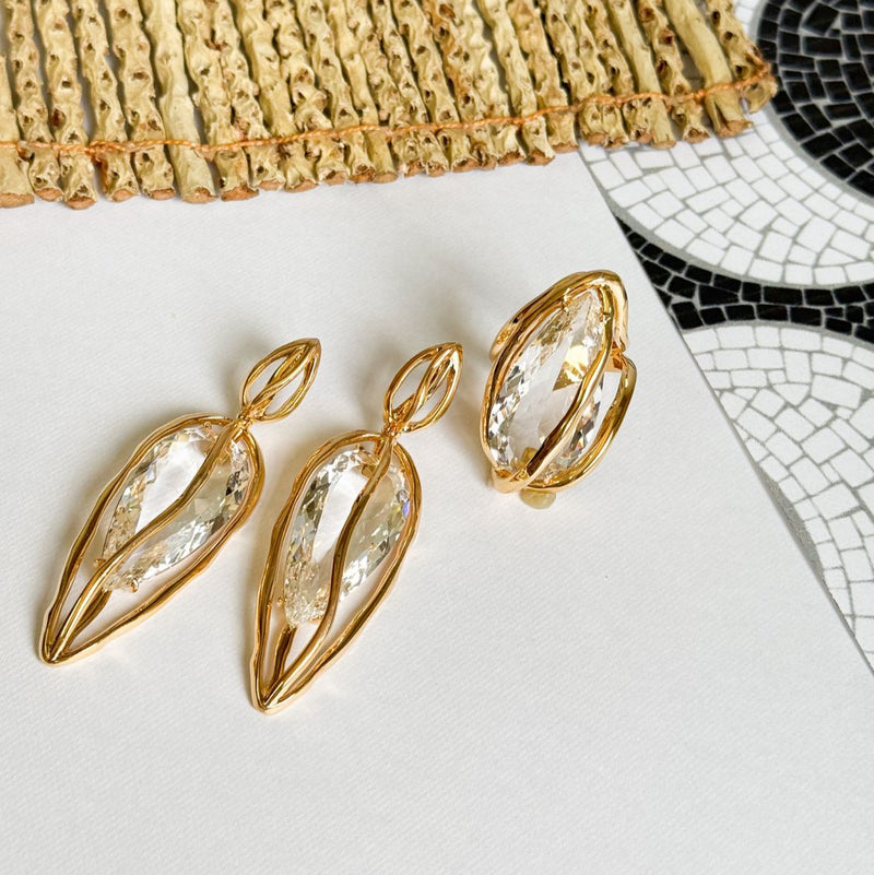 18K Gold Plated Dangling Teardrop Crystal Organic Earrings