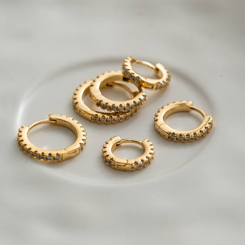 18K Gold Plated Trio Hoops Studded Zirconia Earrings