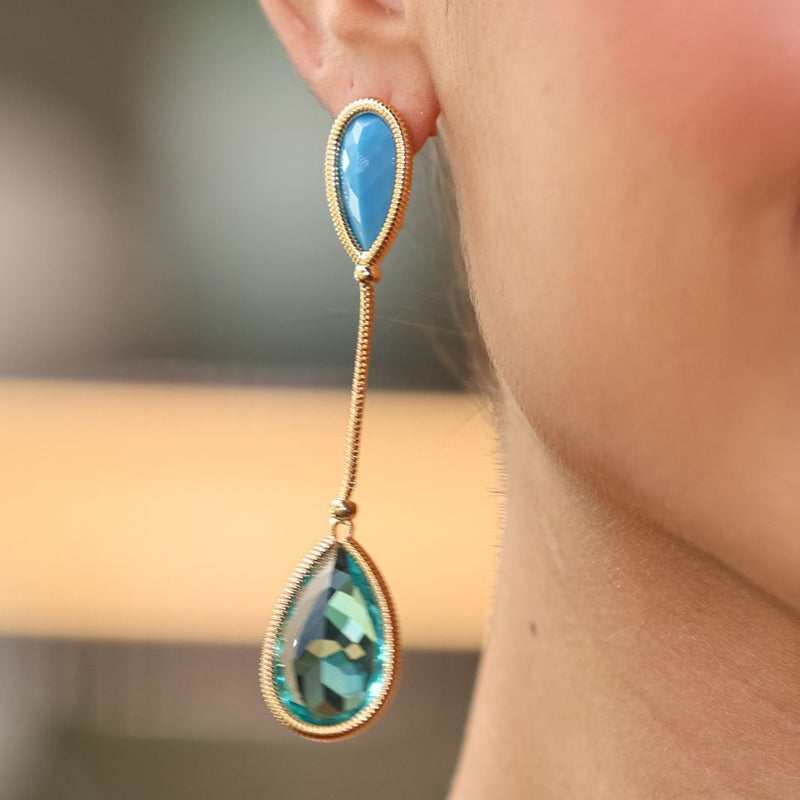 18K Gold Plated Dangling Emerald & Green Paraiba Earrings