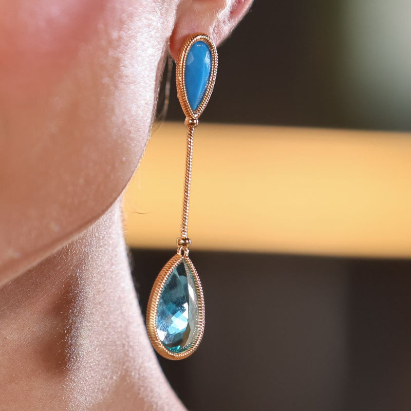 18K Gold Plated Dangling Emerald & Green Paraiba Earrings