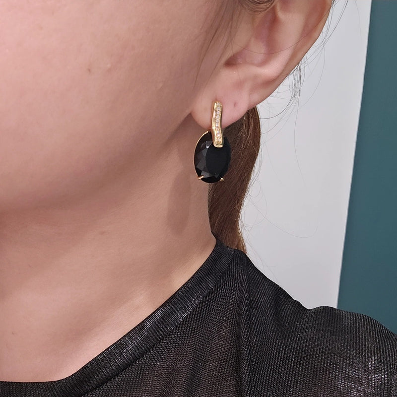 18K Gold Plated Onyx Studded Zirconia Earrings