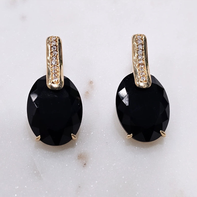 18K Gold Plated Onyx Studded Zirconia Earrings